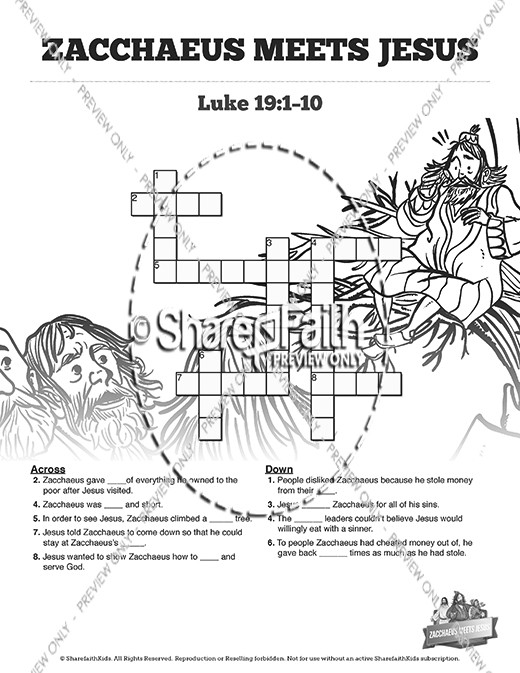 Luke 19 Story of Zacchaeus Sunday School Crossword Puzzles Thumbnail Showcase