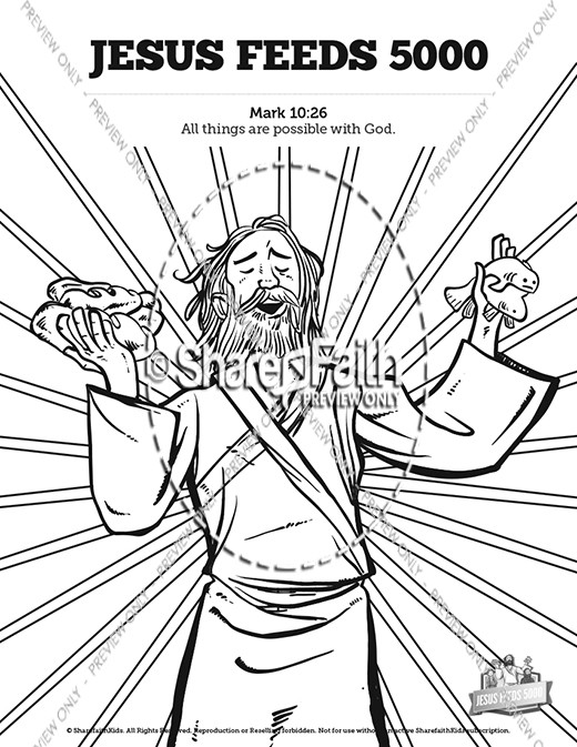 Jesus Feeds 5000 Sunday School Coloring Pages Thumbnail Showcase