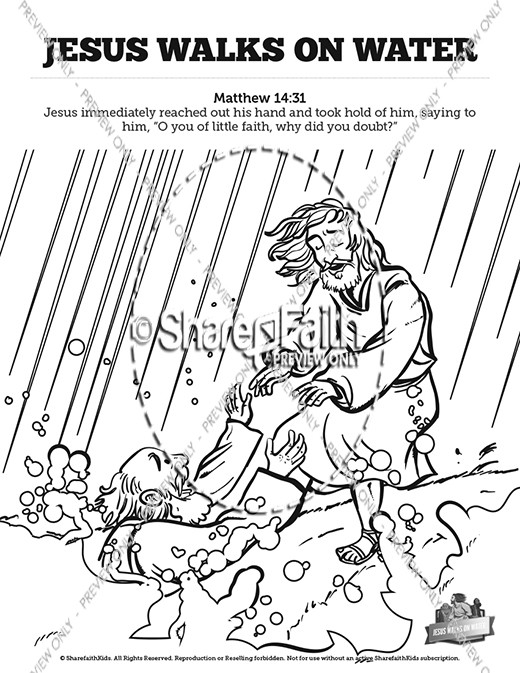 Jesus Walks On Water Sunday School Coloring Pages Thumbnail Showcase