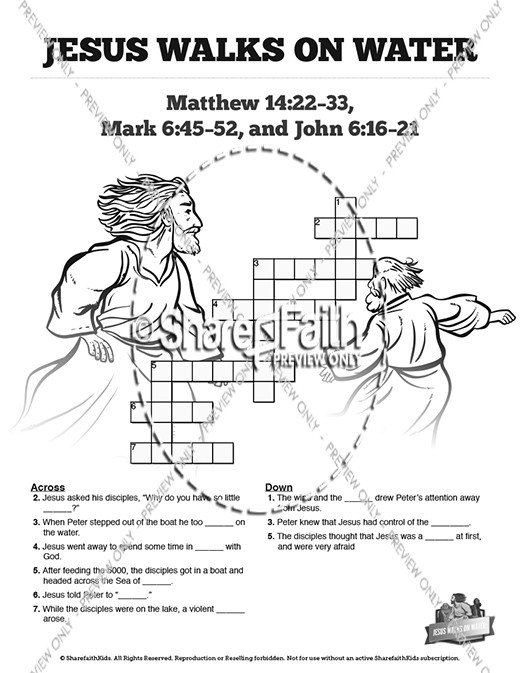Jesus Walks On Water Sunday School Crossword Puzzles Thumbnail Showcase