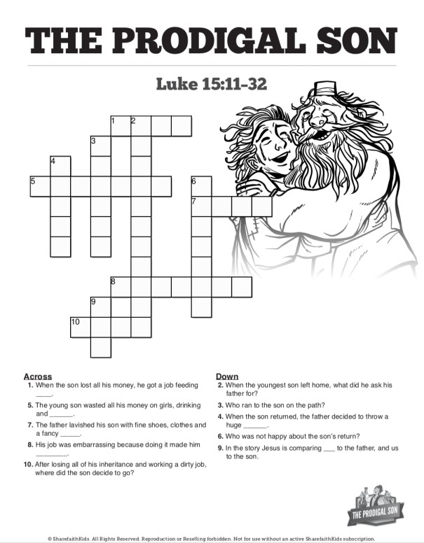 The Prodigal Son Sunday School Crossword Puzzles Sharefaith Kids