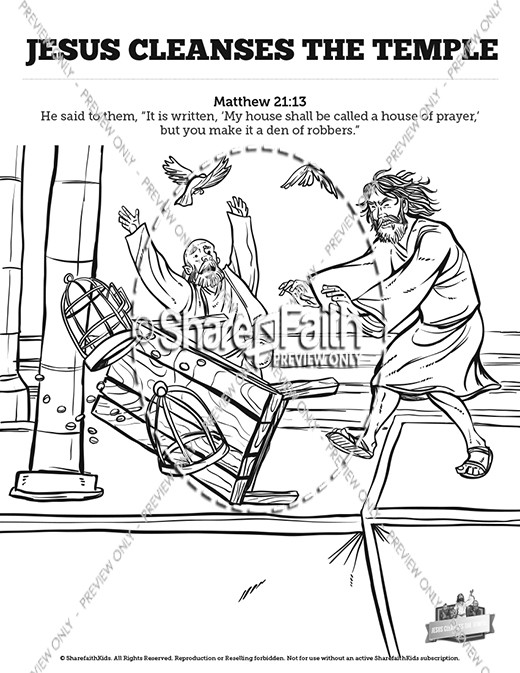 Matthew 21 Jesus Cleanses the Temple Sunday School Coloring Pages Thumbnail Showcase
