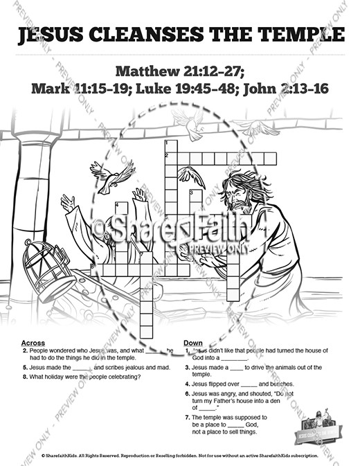Matthew 21 Jesus Cleanses the Temple Sunday School Crossword Puzzles Thumbnail Showcase
