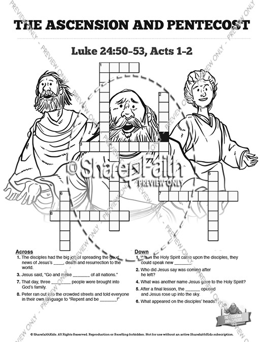 The Ascension and Pentecost Sunday School Crossword Puzzles Thumbnail Showcase
