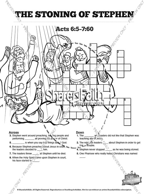Acts 7 The Stoning of Stephen Sunday School Crossword Puzzles Thumbnail Showcase