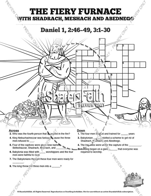 The Fiery Furnace with Shadrach, Meshach and Abednego Sunday School Crossword Puzzles Thumbnail Showcase
