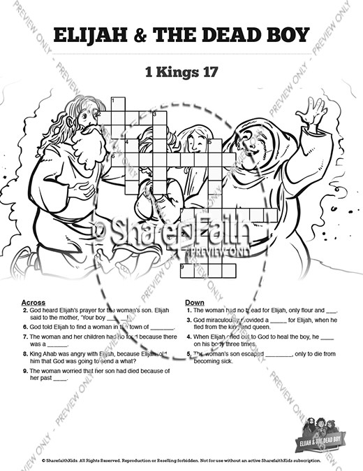 1 Kings 17 Elijah and the Widow Sunday School Crossword Puzzles Thumbnail Showcase