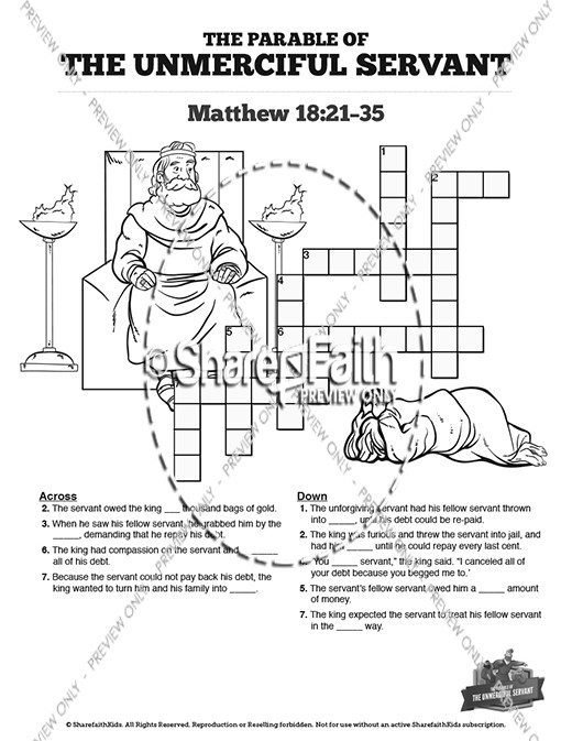 Matthew 18 The Parable of the Unforgiving Servant Sunday School Crossword Puzzles Thumbnail Showcase