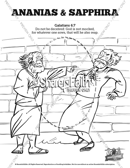 Acts 5 Ananias and Sapphira Sunday School Coloring Pages Thumbnail Showcase