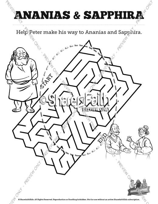 Acts 5 Ananias and Sapphira Bible Mazes Thumbnail Showcase