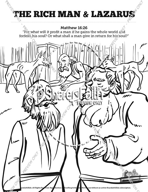 Luke 16 Lazarus and the Rich Man Sunday School Coloring Pages Thumbnail Showcase