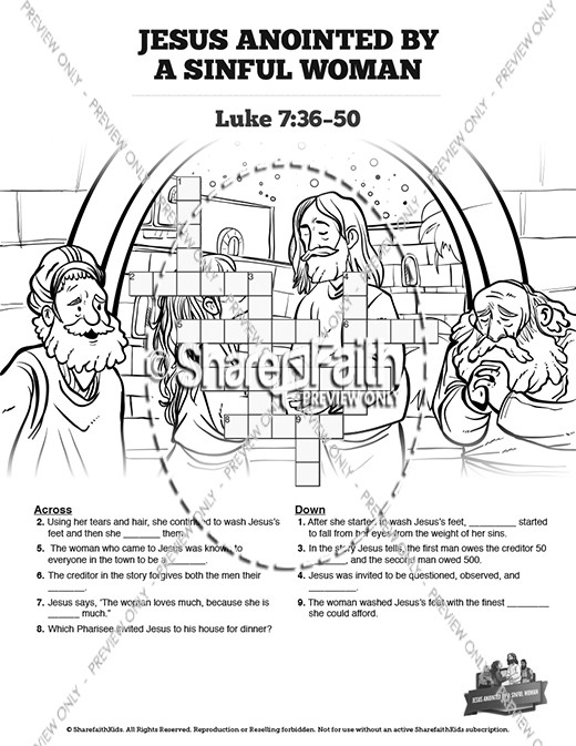 Luke 7 Woman Washes Jesus Feet Sunday School Crossword Puzzles Thumbnail Showcase