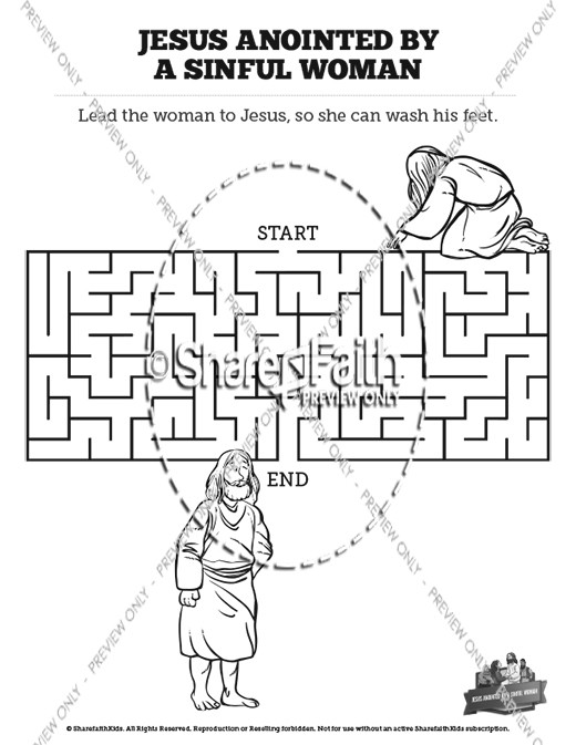 Luke 7 Woman Washes Jesus Feet Bible Mazes Thumbnail Showcase