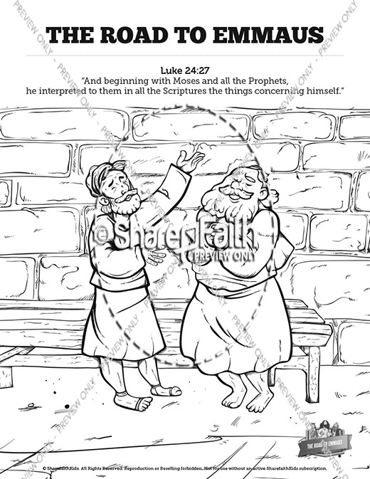 Luke 24 Road to Emmaus Sunday School Coloring Pages Thumbnail Showcase