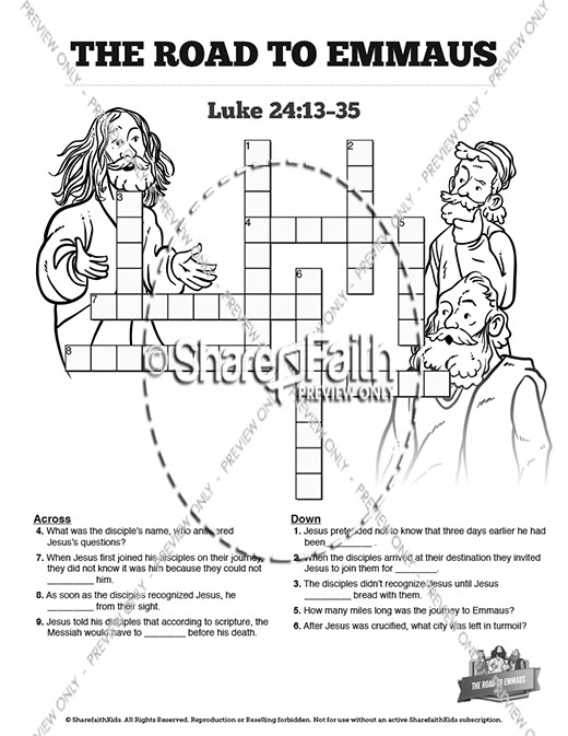 Luke 24 Road to Emmaus Sunday School Crossword Puzzles Thumbnail Showcase