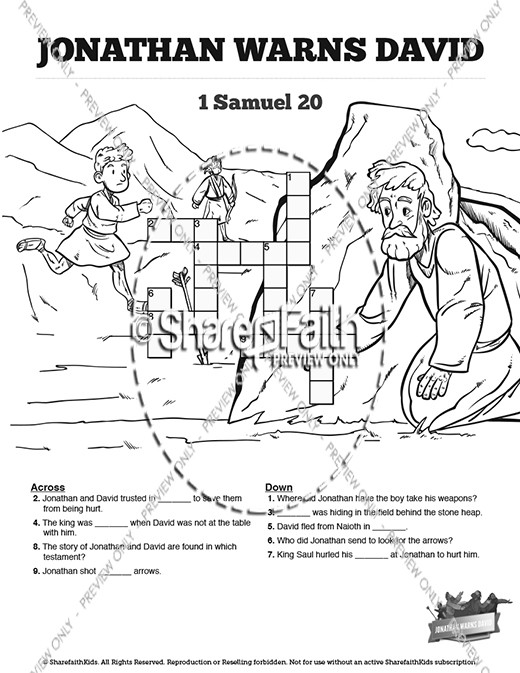 1 Samuel 20 David and Jonathan Sunday School Crossword Puzzles Thumbnail Showcase