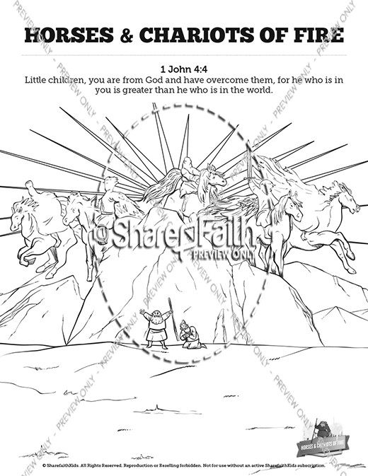 2 Kings 6 Horses and Chariots of Fire Sunday School Coloring Pages Thumbnail Showcase