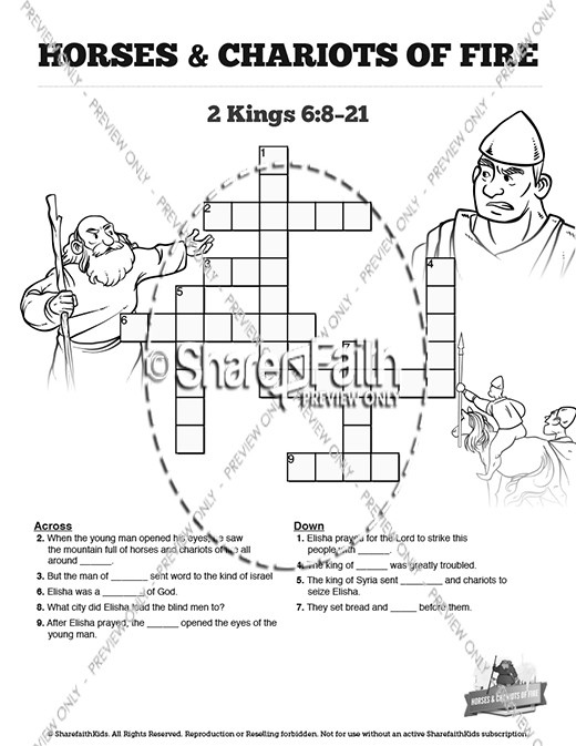 2 Kings 6 Horses and Chariots of Fire Sunday School Crossword Puzzles Thumbnail Showcase