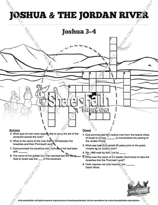 Joshua 3 Crossing the Jordan River Sunday School Crossword Puzzles Thumbnail Showcase