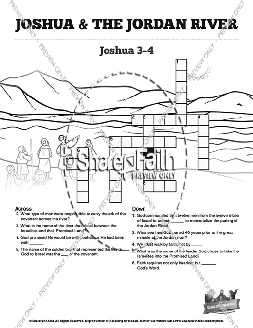 Joshua 3 Crossing the Jordan River Sunday School Crossword Puzzles