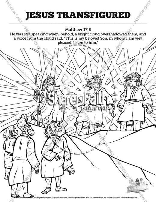 Matthew 17 The Transfiguration Sunday School Coloring Pages Thumbnail Showcase