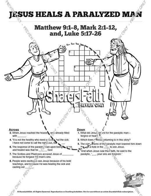 Luke 5 Jesus Heals The Paralytic Sunday School Crossword Puzzles