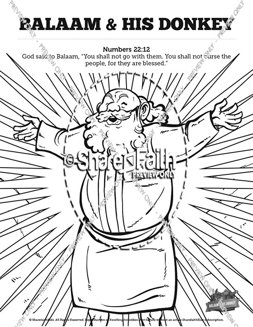 Numbers 22 Balaam's Donkey Sunday School Coloring Pages