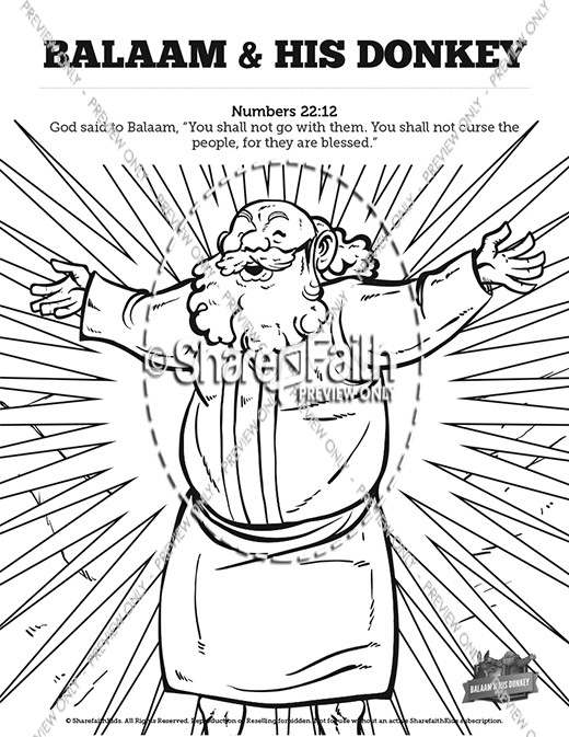 Numbers 22 Balaam's Donkey Sunday School Coloring Pages Thumbnail Showcase