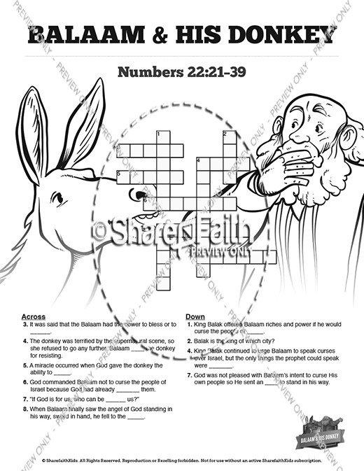 Numbers 22 Balaam's Donkey Sunday School Crossword Puzzles Thumbnail Showcase