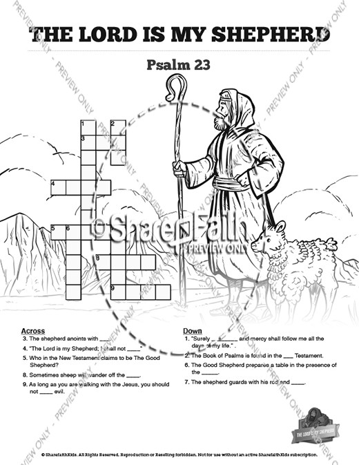 Psalm 23 The Lord Is My Shepherd Sunday School Crossword Puzzles Thumbnail Showcase