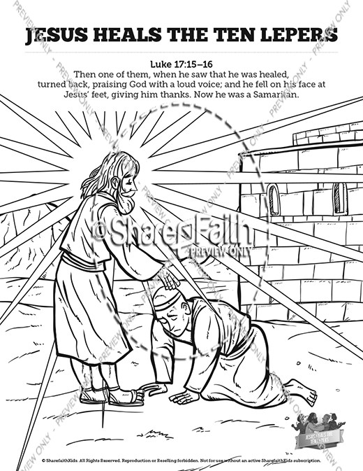 Luke 17 Ten lepers Sunday School Coloring Pages Thumbnail Showcase