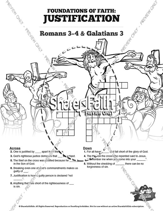 Romans 3 Justification Sunday School Crossword Puzzles