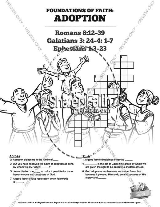 Romans 8 Adoption Sunday School Crossword Puzzles Thumbnail Showcase