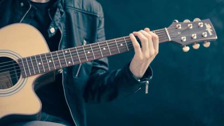 Worship Leader Playing Acoustic Guitar Chords Christian Music Stock Photo Thumbnail Showcase