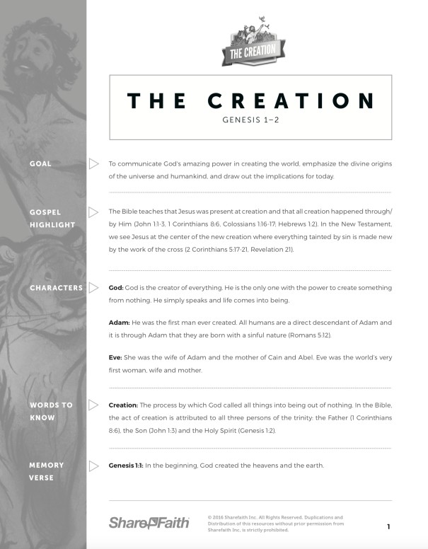 Genesis 1&2 Creation Story Sunday School Curriculum Thumbnail Showcase