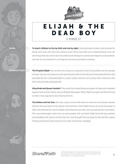 1 Kings 17 Elijah and the Widow Sunday School Curriculum Thumbnail Showcase