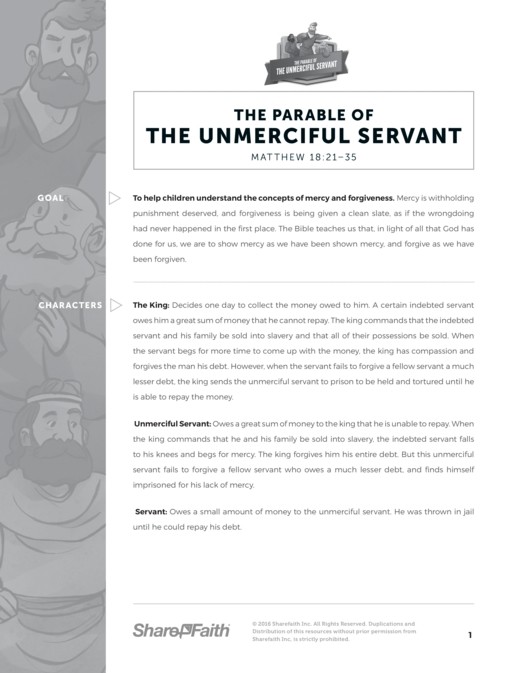 Matthew 18 Parable of the Unforgiving Servant Sunday School Curriculum Thumbnail Showcase