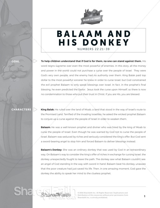 The Numbers 22 Balaam&rsquo s Donkey Sunday School Curriculum