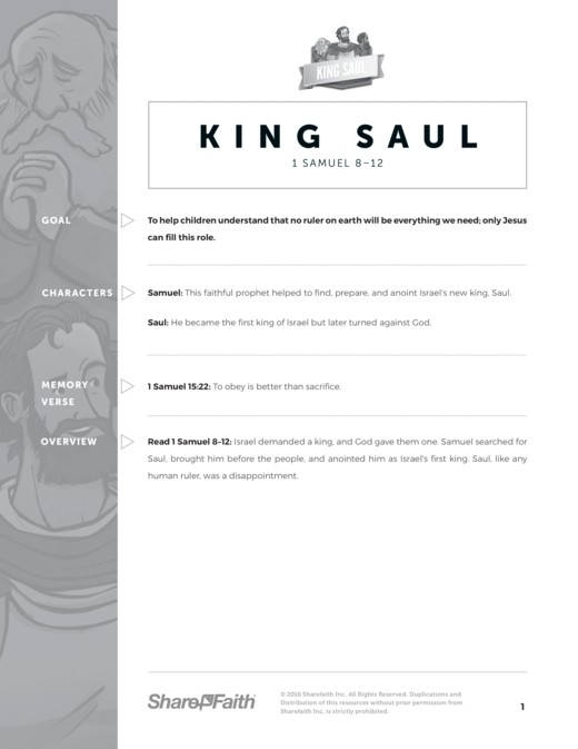 1 Samuel King Saul Sunday School Curriculum Thumbnail Showcase
