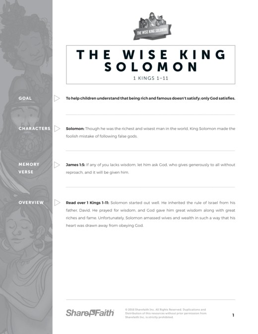 1 Kings Wisdom of Solomon Sunday School Curriculum Thumbnail Showcase