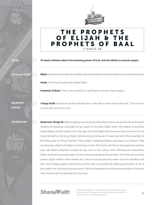 1 Kings 18 Elijah the Prophet Sunday School Curriculum Thumbnail Showcase