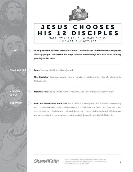 Jesus Chooses His 12 Disciples Sunday School Curriculum Thumbnail Showcase