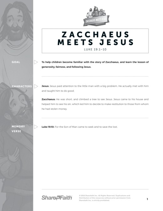 Luke 19 Story of Zacchaeus Sunday School Curriculum Thumbnail Showcase