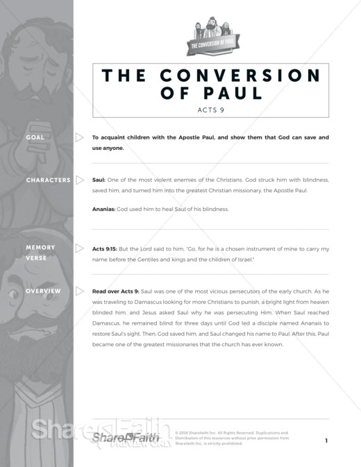 The Acts 9 Paul's Conversion Sunday School Curriculum