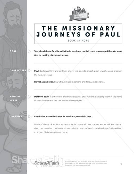 Paul&rsquo s Missionary Journeys Sunday School Curriculum