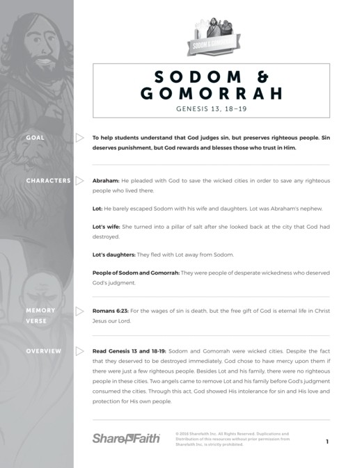 Genesis 18 & 19 Sodom and Gomorrah Sunday School Curriculum Thumbnail Showcase