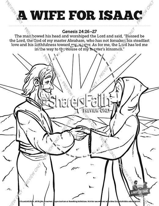 Genesis 24 Isaac and Rebekah Sunday School Coloring Pages Thumbnail Showcase