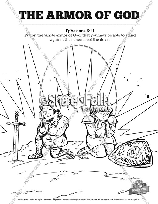 Ephesians 6 The Armor of God Sunday School Coloring Pages Thumbnail Showcase