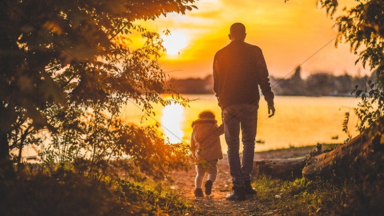 Father and Son Walking by the Lake at Sunset Christian Stock Image Thumbnail Showcase