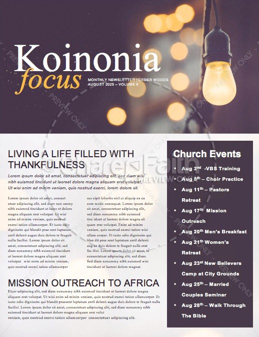 Be The Light Church Newsletter Template | page 1